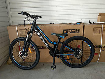 Підлітковий алюмінієвий велосипед Crosser Levin 24" рама 12",швидкий знімання коліс, положення.вилка чорно-синій