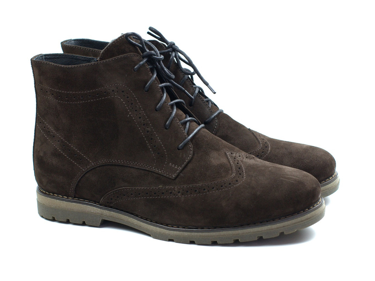 Зимові черевики замшеві коричневі чоловіче взуття великих розмірів Rosso Avangard Whisper Brogue Brown BS