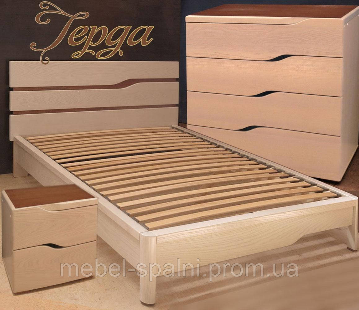 Ліжко односпальне полуторне двоспальне дерев'яне з шухлядами «Герда»