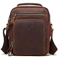 Мужская сумка через плечо Натуральная кожа Барсетка Мужская кожаная сумка для документов планшет Коричневая