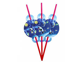 Коктейльні трубочки середні та великі з гофрою (10 шт/уп.) - Космос (накладки великі)