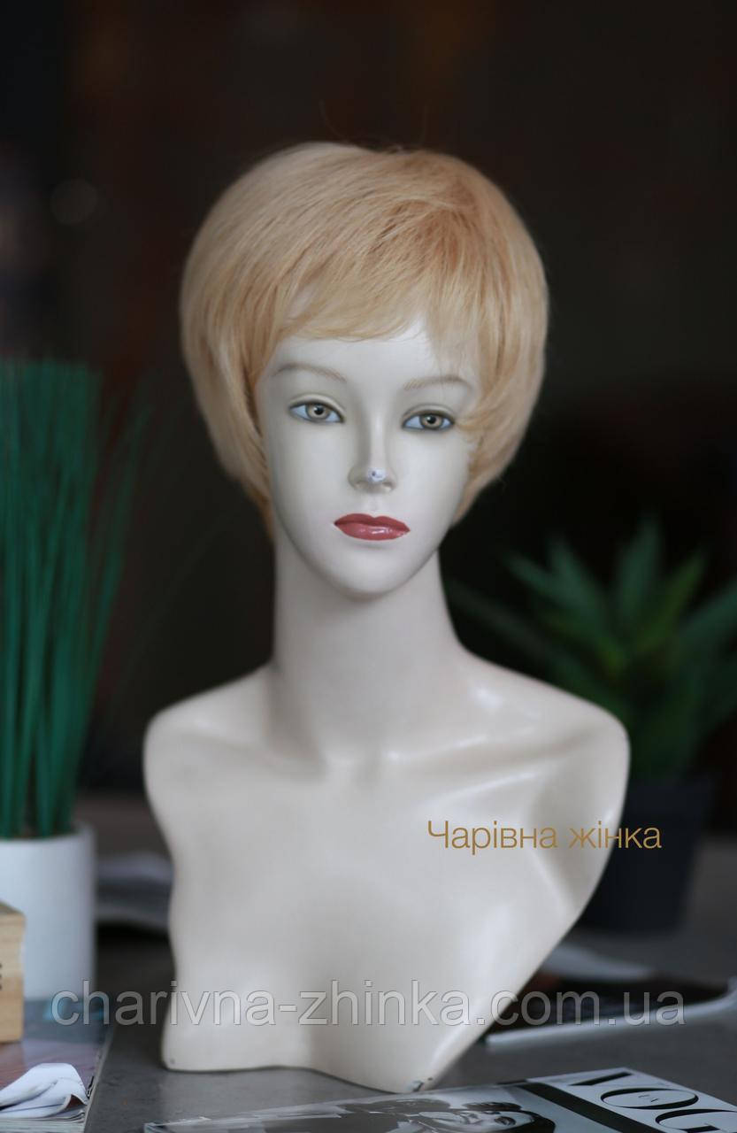 Парик женский короткий не объемный из натуральных волос Dragon светло-русый пшеничный - фото 1 - id-p1096186076