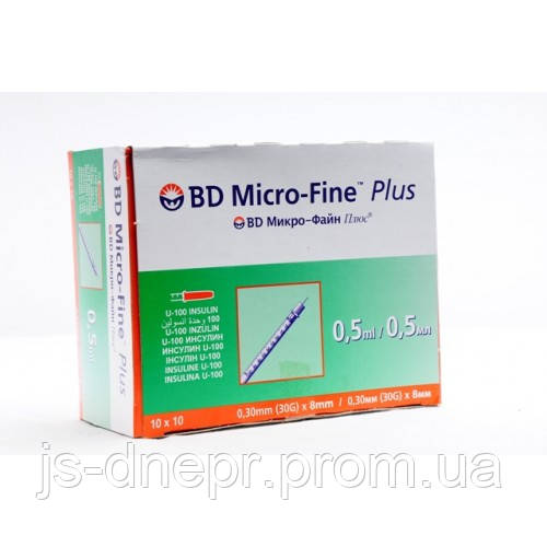 Шприци інсулінові BD MF+ 0,5 мл U-100 голка 30G (8 мм), 10 шт./пач.