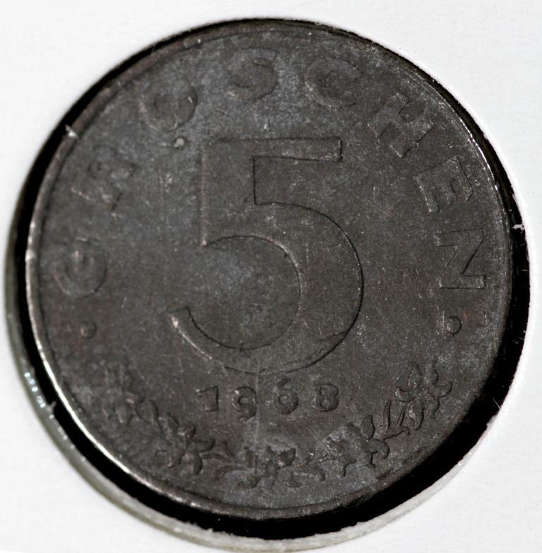 Монета Австрії 5 гГГГ 1968 р.