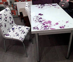 Комплект обідніх меблів "Vor Cicek" (стол ДСП, гартоване скло + 4 стільці) Mobilgen, Туреччина