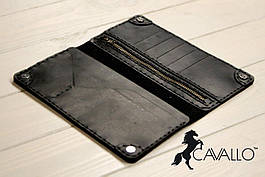 Чоловіче портмоне з натуральної шкіри з відділенням на блискавці CavalloTM Crazy Horse Classic, чорний C0003