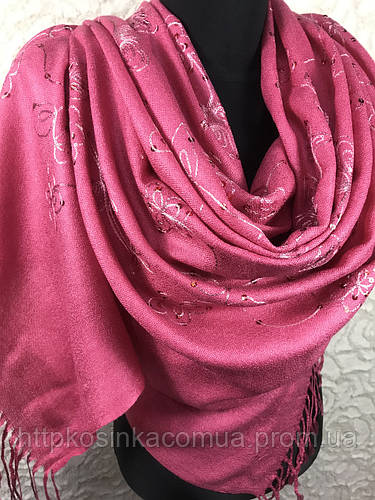 Купить Ярко розовый палантин с пайетками и бахромой Пашмина 160х70 см ...