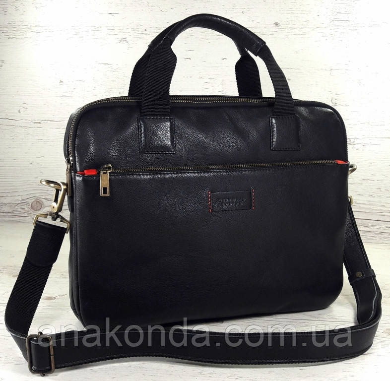 Вс08 Натуральна шкіра Сумка шкіряна ділова чоловічий формат А4 жіноча унісекс чорна з натуральної шкіри