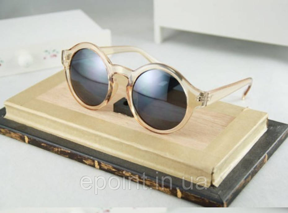 Сонцезахисні круглі окуляри з прозорим пластиком оправи, світлий бежевий колір, фото 1