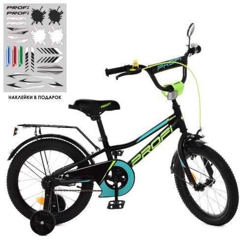 Велосипед чорний дитячий із додатковими колесами PROF1 16Д Y16224