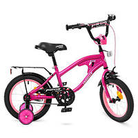 Яскравий дитячий велосипед PROF1 14Д Y14183 TRAVELER малиновий дзвінок багажник захист коліс