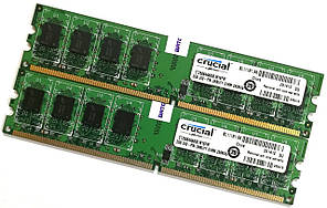 Пара оперативної пам'яті Crucial DDR2 4Gb (2x2Gb) 800MHz PC2-6400U 2R8 CL6 (CT25664AA800.M16FM) Б/В