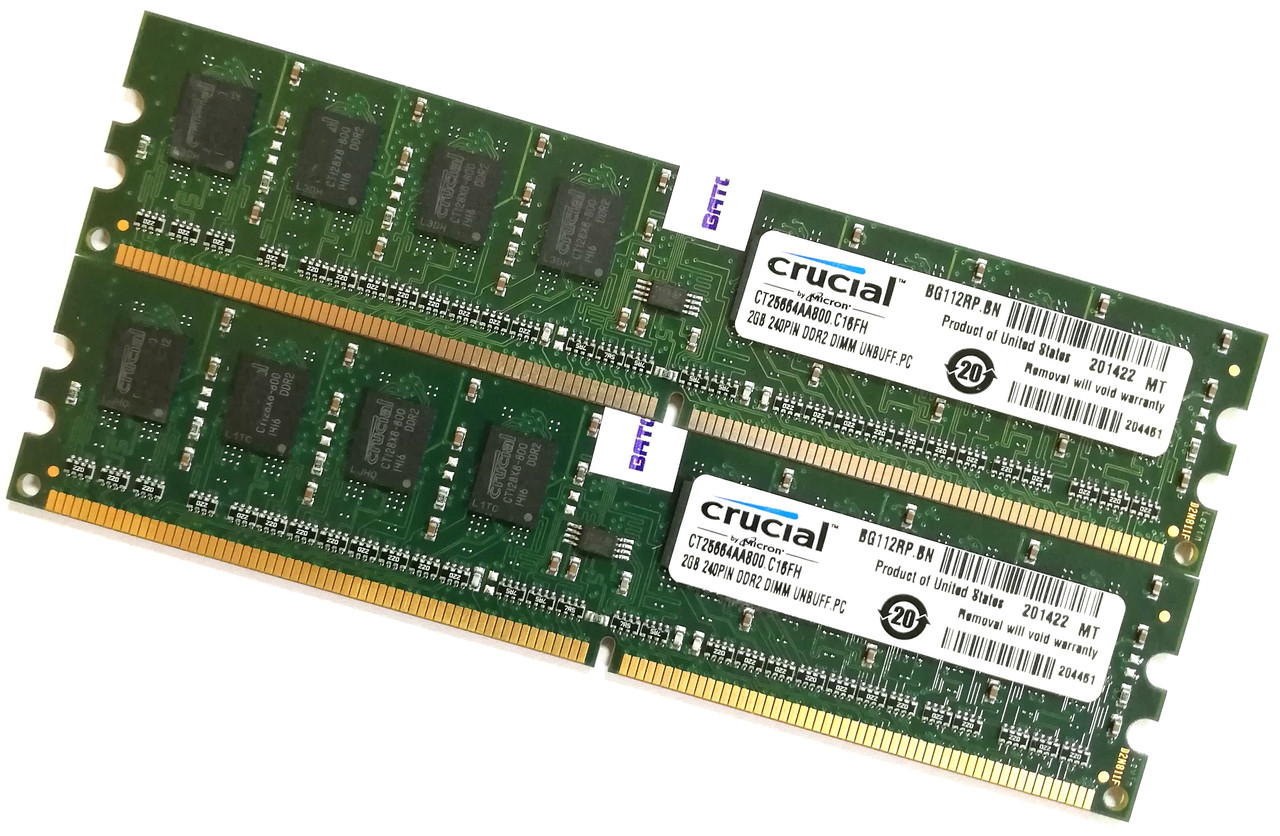 Пара оперативної пам'яті Crucial DDR2 4Gb (2x2Gb) 800MHz PC2-6400U 2R8 CL6 (CT25664AA800.C16FH) Б/В
