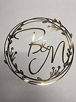 Свадебная монограмма веточки с инициалами из зеркального пластика (золотой, серебряный цвет) Manific Decor