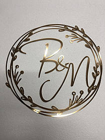 Весільна монограма гілочки з ініціалами з дзеркального пластику (золотий, срібний колір) Manific Decor
