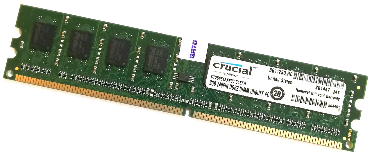 Оперативна пам'ять Crucial DDR2 2Gb 800MHz PC2-6400U 2R8 CL6 (CT25664AA800.C16FH) Б/В