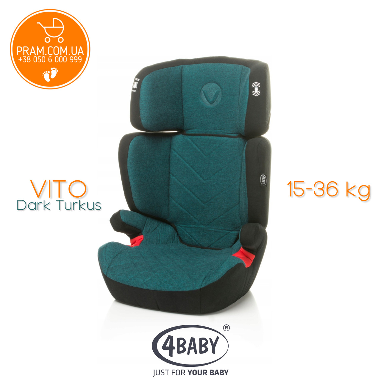 4BABY VITO 2020 автокрісло групи 2-3 (15-36 кг) Graphite Темно-сірий Бірюзовий