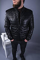 Мужская стильная кожаная курточка, черная (Кожзам)