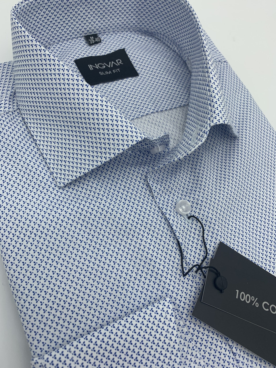 Сорочка чоловіча біла з принтом бавовняна INGVAR, фото 1