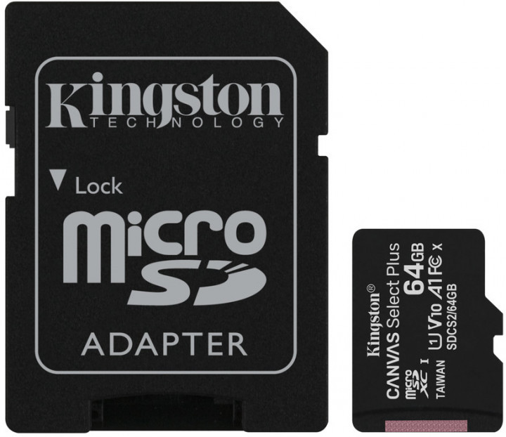 Картка пам'яті MicroSDXC 64GB UHS-I Class 10 Kingston Canvas Select Plus R100MB/s + SD Adapter