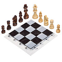 Шахматные фигуры деревянные с полотном для игр 301P: дерево, высота 8см