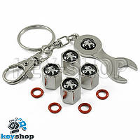 Набір ковпачків для ніпеля (хромовані) з логотипом Пежо (Peugeot)