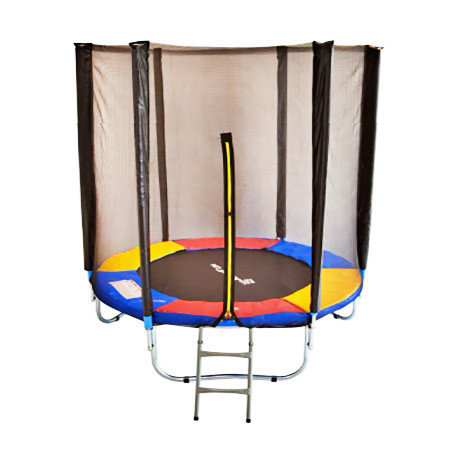 Дитячий батут для дому та вулиці 183 см "Мульті" круглий із сіткою різнобарвний, фото 1