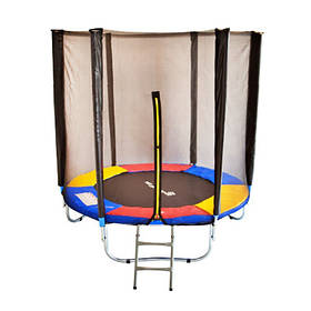 Дитячий батут для дому та вулиці 183 см "Мульті" круглий із сіткою різнобарвний