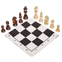 Шахматные фигуры деревянные с полотном для игр 405P: дерево, высота 10,5см