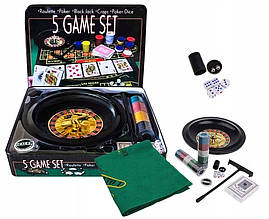 Набір для настільних ігор 5 в 1, покер, блекджек, рулетка, кістки, покер у кістки