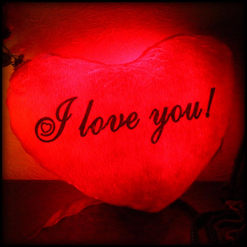 Світна подушка, нічник у формі серця I love You червона