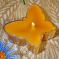 Воскова чайна свічка Метелик в пластиковому прозорому контейнері; натуральний бджолиний віск