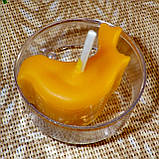 Воскова чайна свічка Пташка в пластиковому прозорому контейнері; натуральний бджолиний віск, фото 2