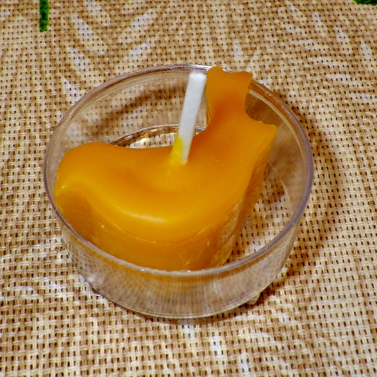 Воскова чайна свічка Пташка в пластиковому прозорому контейнері; натуральний бджолиний віск, фото 1