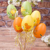 Набір великодніх яєць на паличці з курчам 6 шт. Квіти — великодня декор