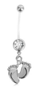 Пірсинг у пупок біопласт із підвіскою ніжки та кристалом, для вагітних