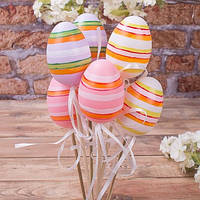 Набір великодніх яєць на паличці мікс смужки 6 шт. Квіти — великодня декор