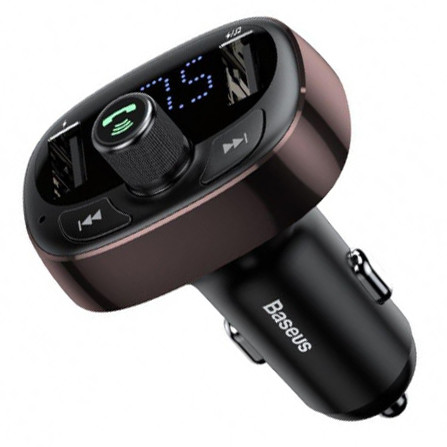 FM модулятор (трансмітер) Bluetooth і зарядний пристрій Baseus T Typed MP3 CCALL-TM01 2USB 3.4 A Brown
