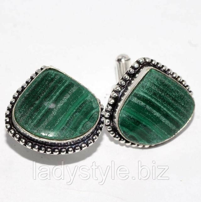 Серебряные запонки с малахитом от студии LadyStyle.Biz купить украшения с натуральным чароитом серебро перстень кулон подвеска аметист с голубым агатом кольцо серьги