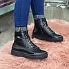 Черевики жіночі шкіряні на товстій підошві, чорний колір, фото 2