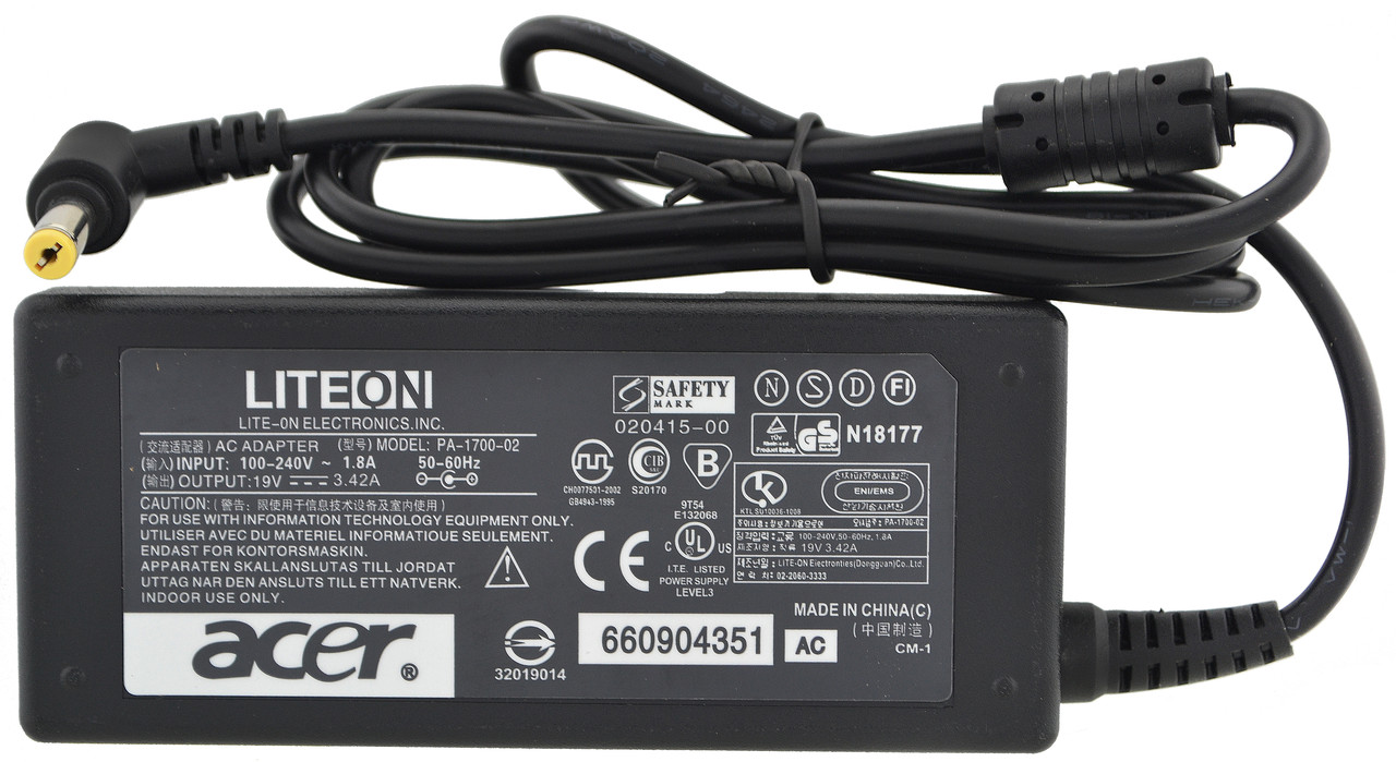 Блок живлення для ноутбука Acer 19V 3.42 A 65W 5.5x1.7 мм + кабель живлення (2092)