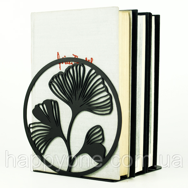 Металевий упор для книг Glozis Ginkgo Black (чорний), фото 1