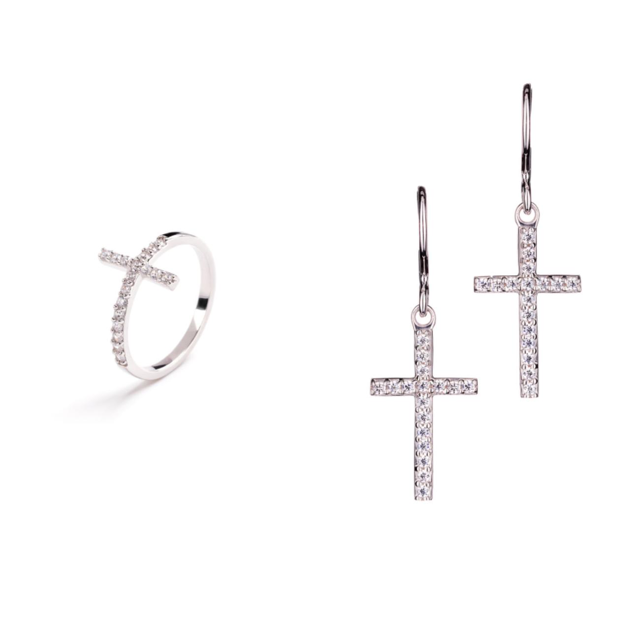 Срібний комплект прикрас «Хрестик» з кубічним цирконієм покритий родієм— витонченість віри та блиску ✨, фото 1