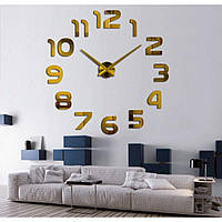 60-130 см Великі настінні годинники 3D, 3d годинник на стіну, Арабські цифри, золото