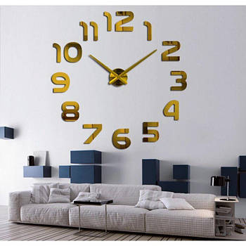 60-130 см Великі настінні годинники 3D, 3d годинник на стіну, Арабські цифри, золото