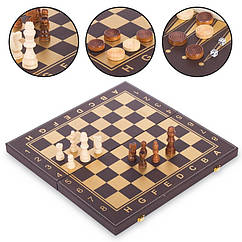 Настільна гра 3 в1 шахи, нарди, шашки кожзам Zelart Chess Set 3508 (34x34 см)