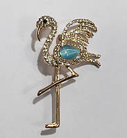 Золотистая Голубая женская брошь со стразами Фламинго с голубым камнем 5 см