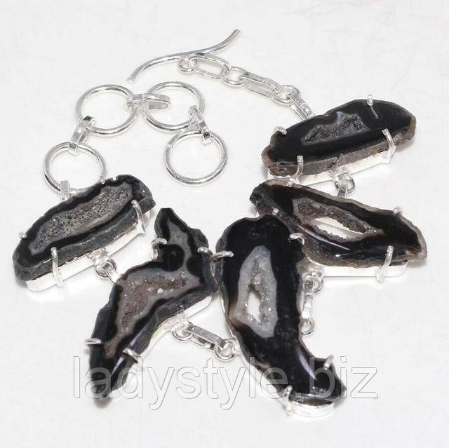 Красивый серебряный браслет с натуральным друзовым агатом от студии LadyStyle.Biz украшения из натурального агата браслет купить серебро леди стиль