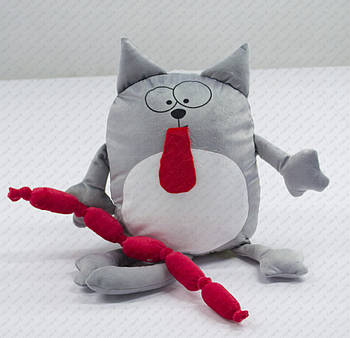 Подушка-іграшка "Кіт, який об'ївся сосисками 20203" плюшева з місцем для сублімації
