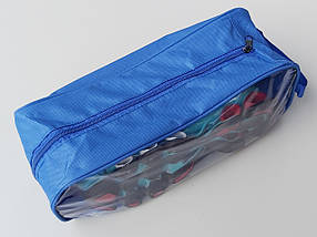 Чохол-сумка синього кольору для зберігання і упаковки взуття з прозорою вставкою, довжина 33 см, фото 2